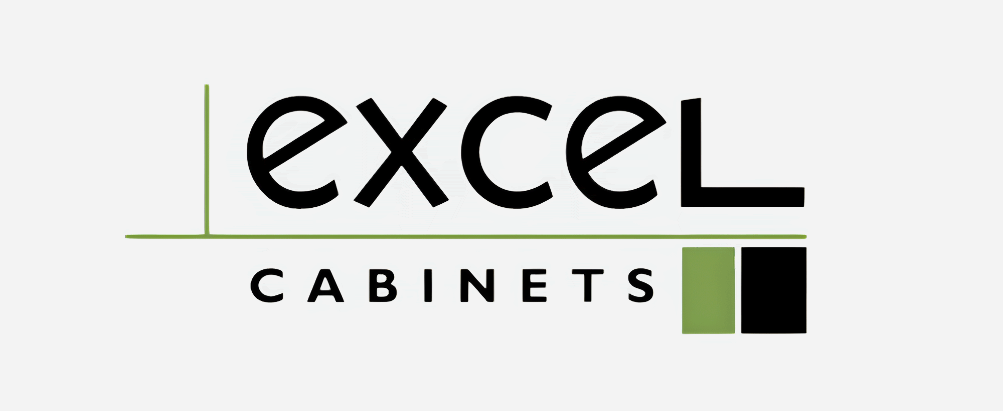 Minimalist vector logo graphic featuring modern typography for Excel Cabinets.