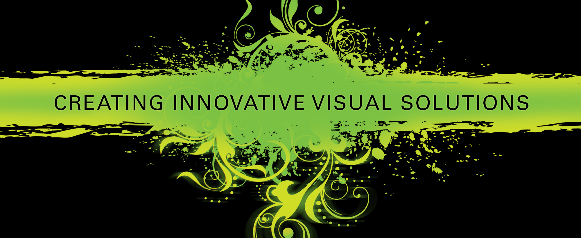 Green vector graphic design banner featuring Creating Innovative Visual Solutions tag for PixelsFX digital brand identity web development.